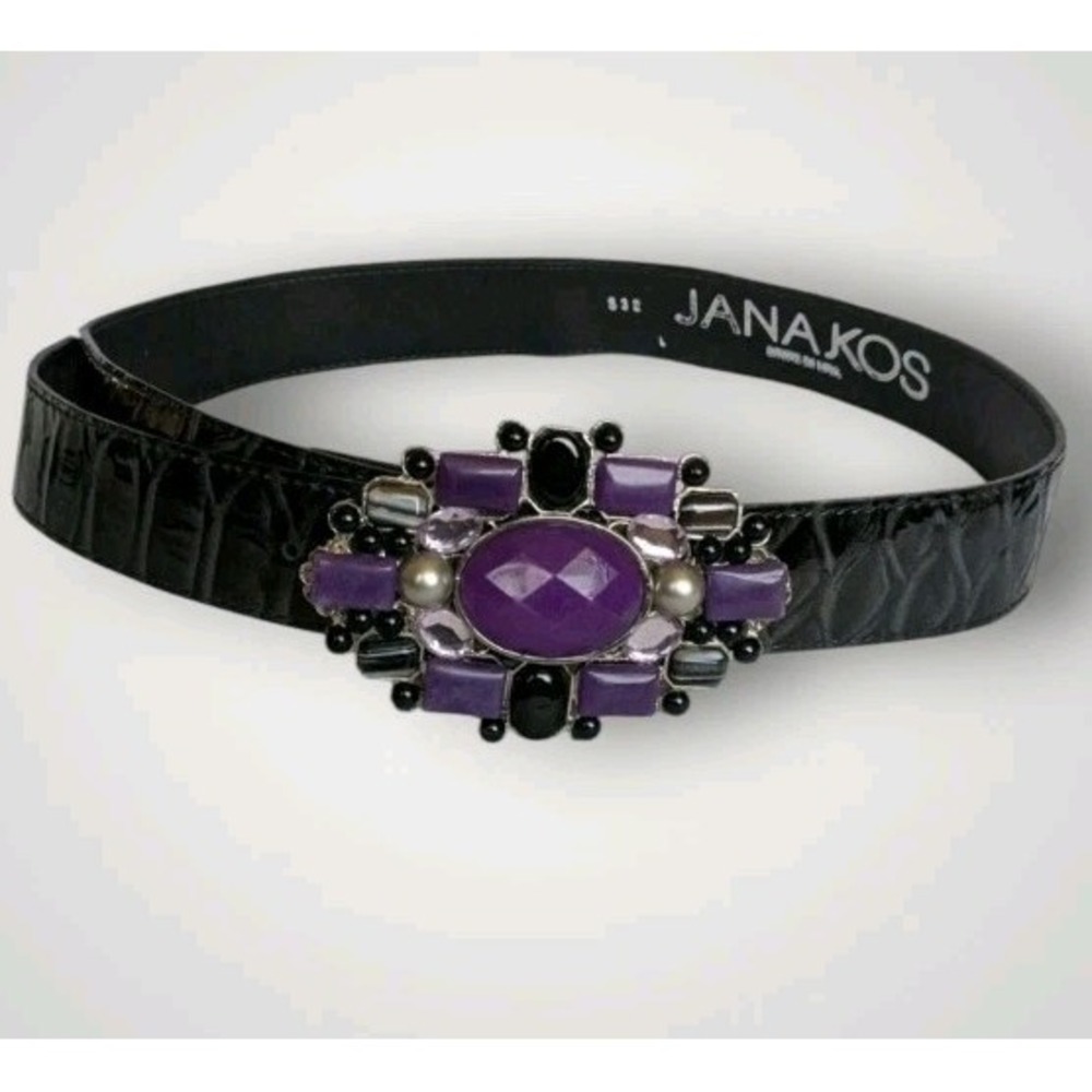 Jana Kos Belt Leatherock Buckle Rhinestones Chunky Fashion Purple Funky Cute S32